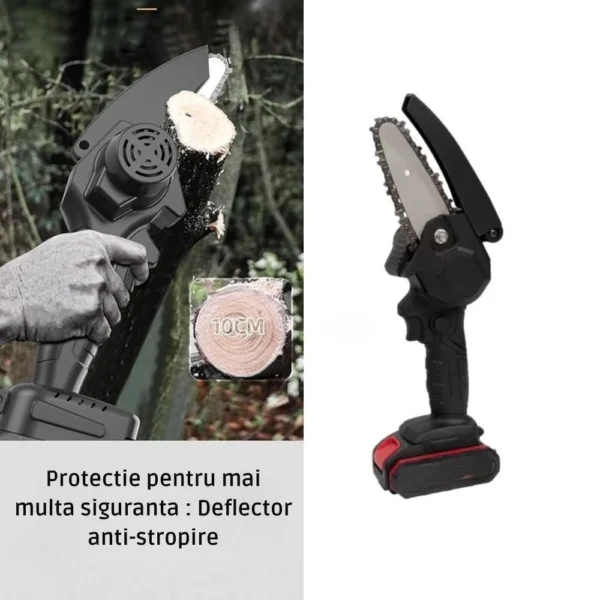 mini fierastrau cu lant electric portabil , 20v, 2000mah, 2 baterii, 2 lanturi, negru, impact vision® Fierăstrău electric portabil tăind lemn