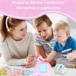 Familie jucându-se cu cărți educaționale pentru copii