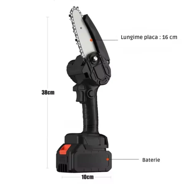 mini fierastrau cu lant electric portabil , 20v, 2000mah, 2 baterii, 2 lanturi, negru, impact vision® Fierăstrău electric portabil negru cu baterie