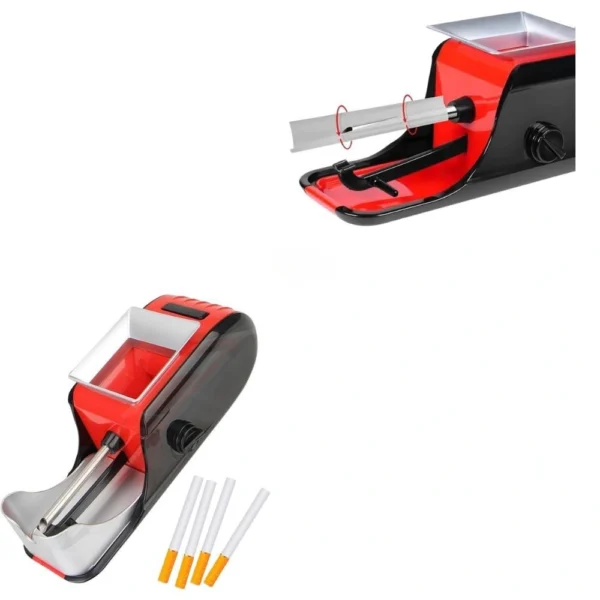 aparat electric de facut tigari, injector de tutun, compact cu design ergonomic si accesorii incluse, rosu, impact vision® Mașină automată de rulat țigări, roșie și neagră
