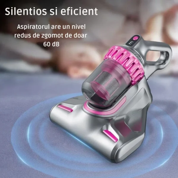 aspirator vertical si portabil antiacarieni, filtru hepa, 4 in 1, 10000 pa, roz/gri, impact vision® Aspirator modern, silențios și eficient, în funcțiune