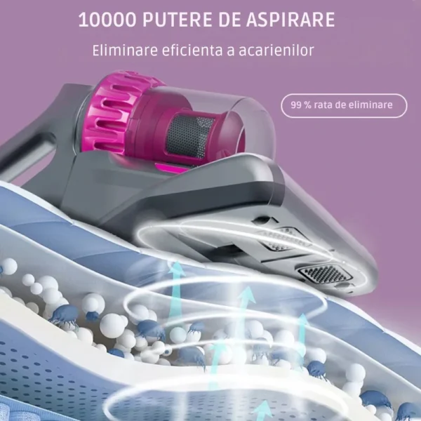 aspirator vertical si portabil antiacarieni, filtru hepa, 4 in 1, 10000 pa, roz/gri, impact vision® Aspirator modern eliminând acarienii eficient