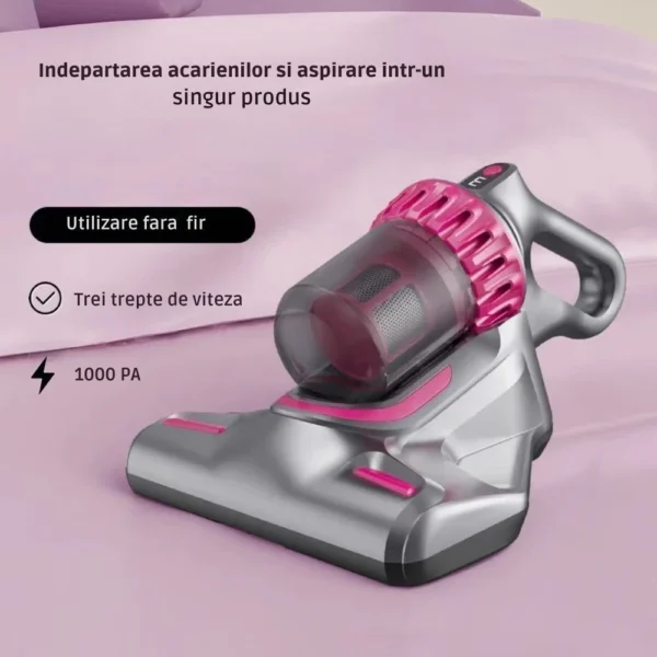 aspirator vertical si portabil antiacarieni, filtru hepa, 4 in 1, 10000 pa, roz/gri, impact vision® Aspirator fără fir argintiu cu detalii roz