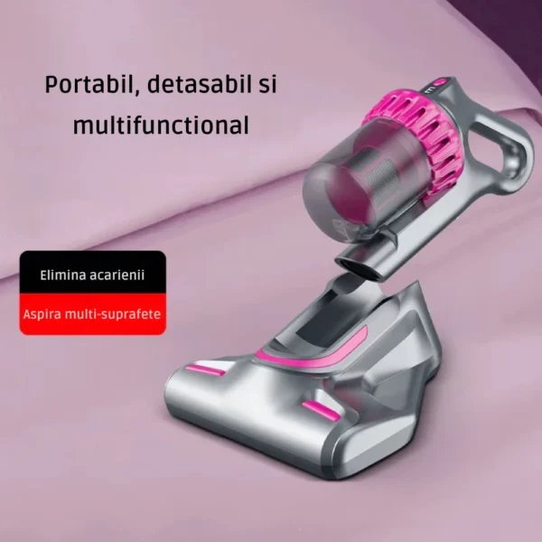 aspirator vertical si portabil antiacarieni, filtru hepa, 4 in 1, 10000 pa, roz/gri, impact vision® Aspirator portabil roz pe fundal roz