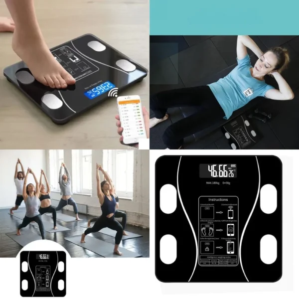 cantar electronic inteligent, aplicatie smart, corporal, ecran digital iluminat, termometru, suporta maxim 180 kg, baterii incluse, negru, impact vision® Cântar digital interactiv cu aplicație mobilă și yoga