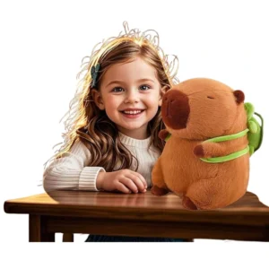 jucarie de plus capybara cu rucsac detasabil tip broasca testoasa, 30 cm, maro, impact vision®