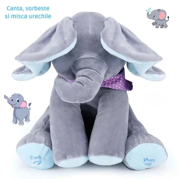 jucarie interactiva de plus elefant cucu bau, vorbeste si canta – roz, impact vision® Jucărie elefant interactiv, mov, cu urechi mișcătoare