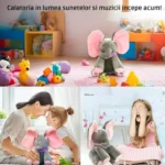 jucarie interactiva de plus impact vision®, elefant cucu bau, vorbeste si canta – roz/gri