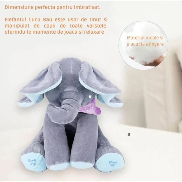 jucarie interactiva de plus elefant cucu bau, vorbeste si canta – roz, impact vision® Jucărie de pluș elefant, ideală pentru copii