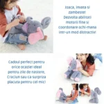 jucarie interactiva de plus impact vision®, elefant cucu bau, vorbeste si canta – roz/gri