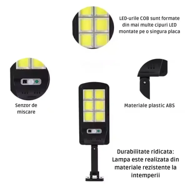 lampa solara stradala, 96 led cu senzor de miscare, pachet montare inclus, panou solar incorporate, cu telecomanda, impact vision® Lampă LED cu senzor de mișcare, rezistentă la intemperii