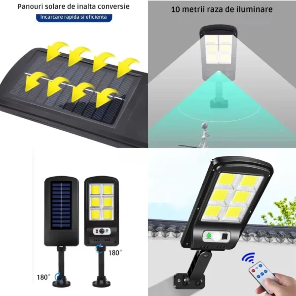 lampa solara stradala, 96 led cu senzor de miscare, pachet montare inclus, panou solar incorporate, cu telecomanda, impact vision® Piese diverse ale lămpii solare și funcțiile lor explicative