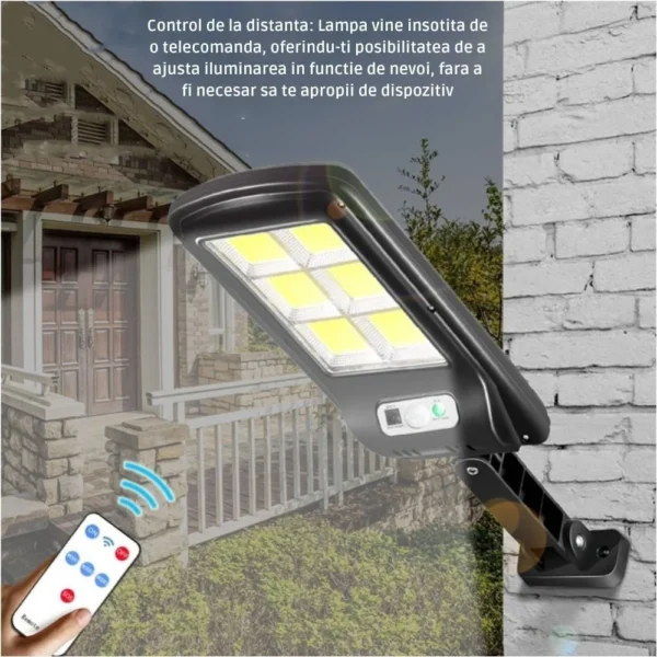 lampa solara stradala, 96 led cu senzor de miscare, pachet montare inclus, panou solar incorporate, cu telecomanda, impact vision® Lampă solară exterior cu telecomandă montată pe perete