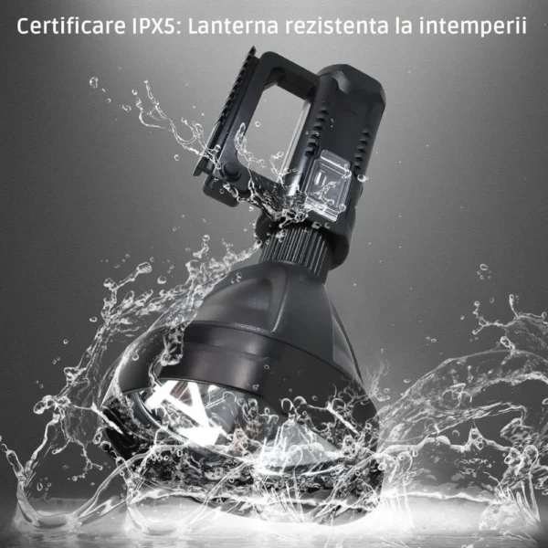lanterna reincarcabila cu acumulator, rezistenta la apa si adaptor usb inclus, trepied, impact vision® Lanterna rezistentă la apă IPX5 testată cu jeturi de apă