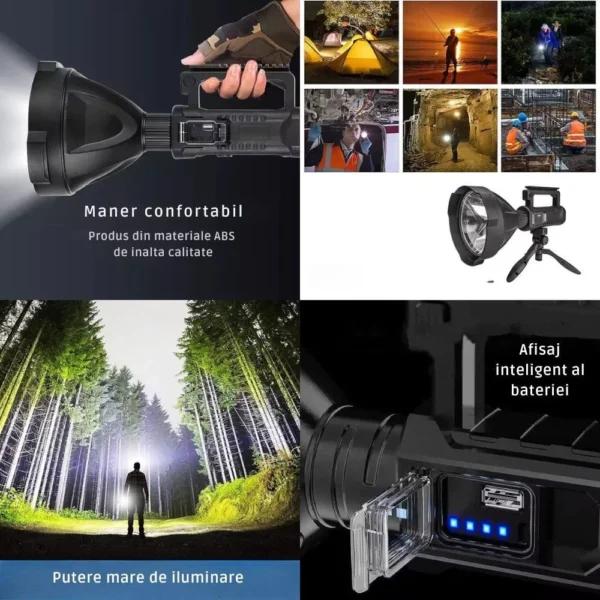 lanterna reincarcabila cu acumulator, rezistenta la apa si adaptor usb inclus, trepied, impact vision® Colaj diverse utilizări ale lanternei puternice