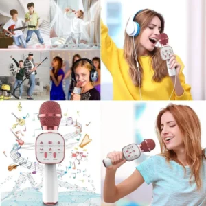 microfon wireless karaoke pentru copii impact vision®, cu acumulator, boxa inclusa, radio fm, tf card, usb, inregistrare muzica, culoare roz