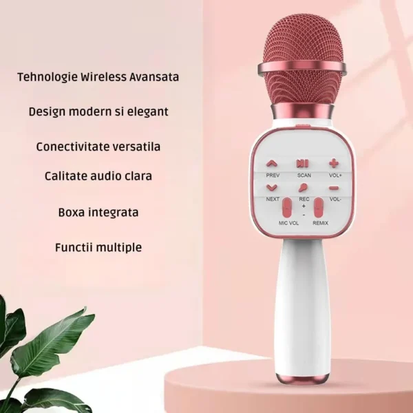 microfon wireless karaoke pentru copii impact vision®, cu acumulator, boxa inclusa, radio fm, tf card, usb, inregistrare muzica, culoare roz microfon wireless karaoke pentru copii impact vision®, cu acumulator, boxa inclusa, radio fm, tf card, usb, inregistrare muzica, culoare roz