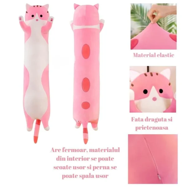 jucarie de plus pisica, tip perna, umplutura hipoalergenica, 50 cm jucarie de plus pisica, tip perna, umplutura hipoalergenica, 50 cm