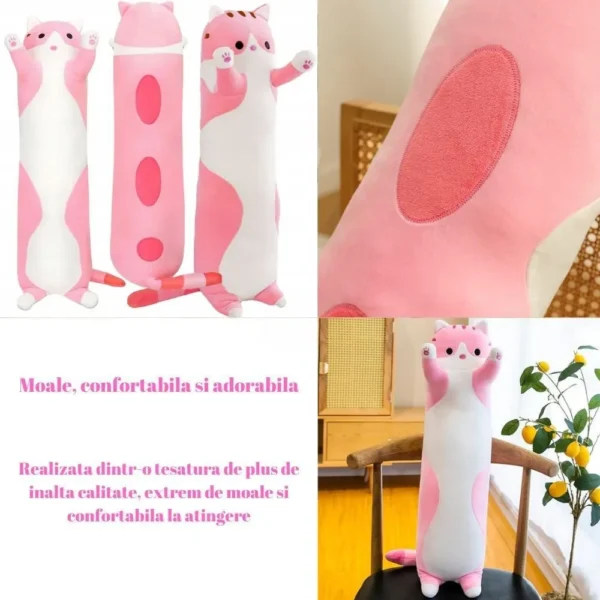 jucarie de plus pisica, tip perna, umplutura hipoalergenica, 50 cm, culoare roz jucarie de plus pisica, tip perna, umplutura hipoalergenica, 50 cm, culoare roz