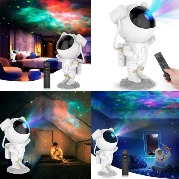 proiector de stele astronaut, lampa de veghe pentru copii, led, telecomanda, 8 efecte diferite, alb, impact vision® Proiector astronomic în diverse decoruri interioare.