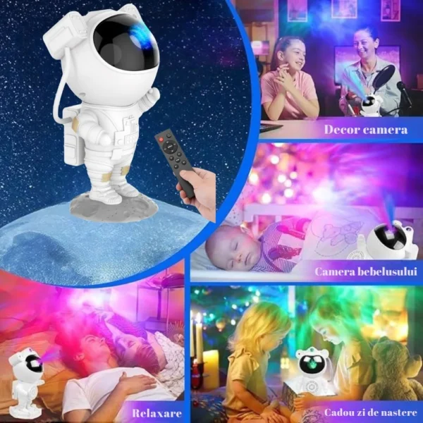proiector de stele astronaut, lampa de veghe pentru copii, led, telecomanda, 8 efecte diferite, alb, impact vision® Proiector astronomic pentru decor și relaxare în cameră