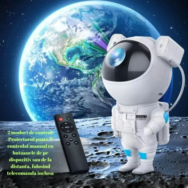 proiector de stele astronaut, lampa de veghe pentru copii, led, telecomanda, 8 efecte diferite, alb, impact vision® Astronaut robot proiectând Pământul, telecomandă