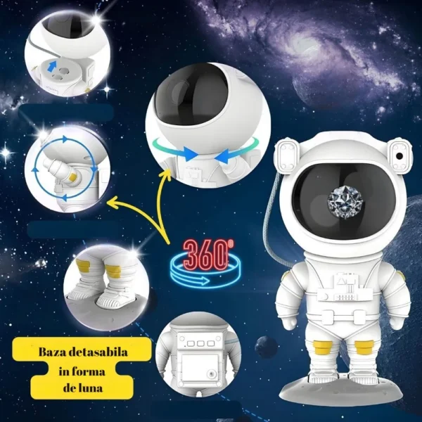 proiector de stele astronaut, lampa de veghe pentru copii, led, telecomanda, 8 efecte diferite, alb, impact vision® Jucărie astronaut rotativ cu detalii modulare