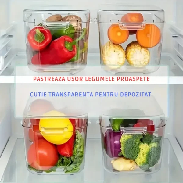 razatoare multifunctionala de bucatarie cu 22 de piese pentru legume si fructe, lame din otel inoxidabil si maner de protectie, verde, impact vision® Cutii transparente cu legume în frigider