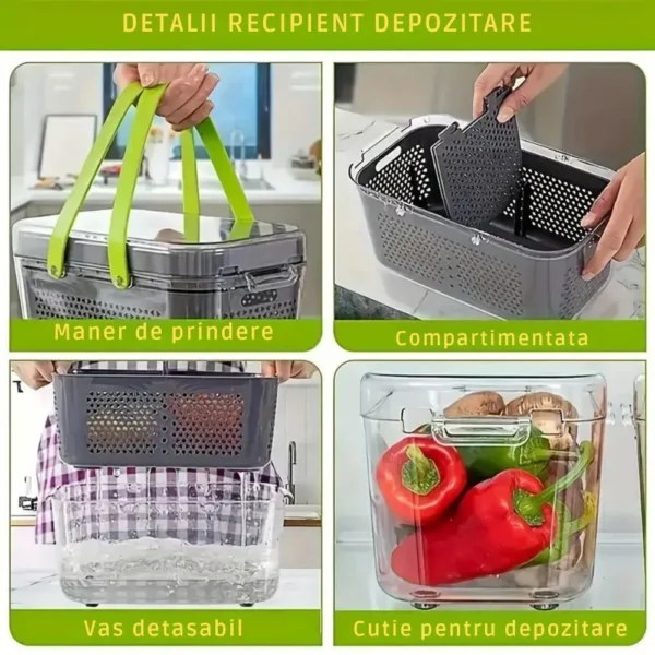 razatoare multifunctionala de bucatarie cu 22 de piese pentru legume si fructe, lame din otel inoxidabil si maner de protectie, verde, impact vision® Caracteristici recipient modular pentru depozitare cu mâner verde