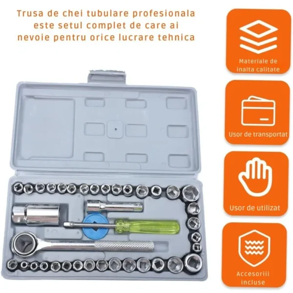 trusa chei tubulare profesionala cu accesorii 40 piese, servieta plastic, impact vision® trusa chei tubulare profesionala cu accesorii 40 piese, servieta plastic, impact vision®