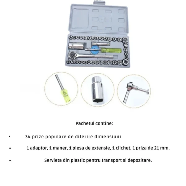 trusa chei tubulare profesionala cu accesorii 40 piese, servieta plastic, impact vision® trusa chei tubulare profesionala cu accesorii 40 piese, servieta plastic, impact vision®