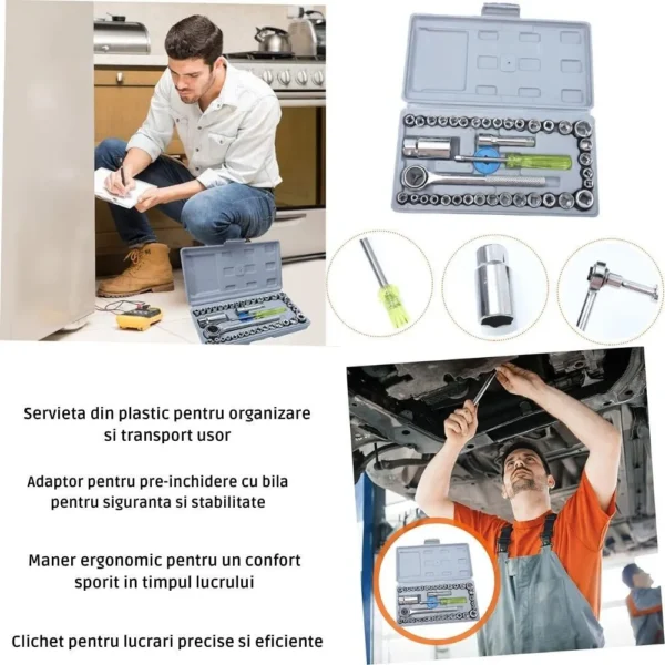 trusa chei tubulare profesionala cu accesorii 40 piese, servieta plastic, impact vision® trusa chei tubulare profesionala cu accesorii 40 piese, servieta plastic, impact vision®