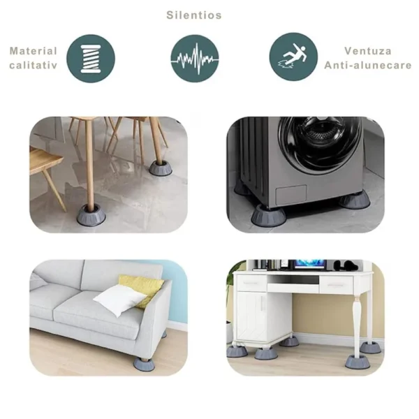 set 4 picioruse amortizare pentru electrocasnice si mobilier, antiderapante, cu suport anti zgomot , gri inchis, impact vision® Dispozitive anti-vibrații sub mobilier și electrocasnice.
