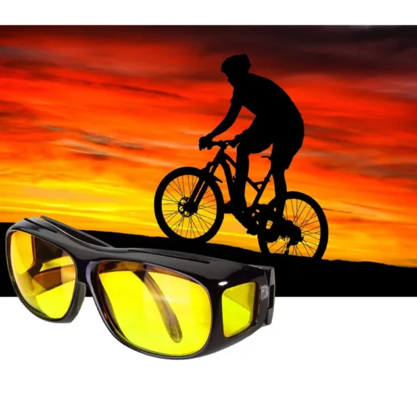 set 2 perechi ochelari de soare polarizati pentru condus, zi/noapte, unisex, impact vision® Ciclist la apus, ochelari de soare în prim-plan