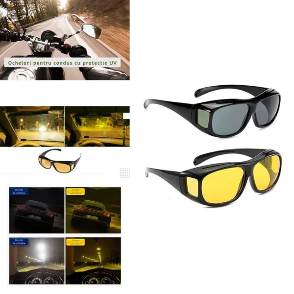 set 2 perechi ochelari de soare polarizati pentru condus, zi/noapte, unisex, impact vision® Ochelari de conducere nocturnă și de zi