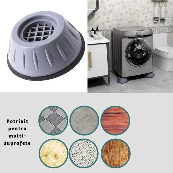 set 4 picioruse amortizare pentru electrocasnice si mobilier, antiderapante, cu suport anti zgomot , gri inchis, impact vision® Tampoane antivibratie pentru masina de spalat