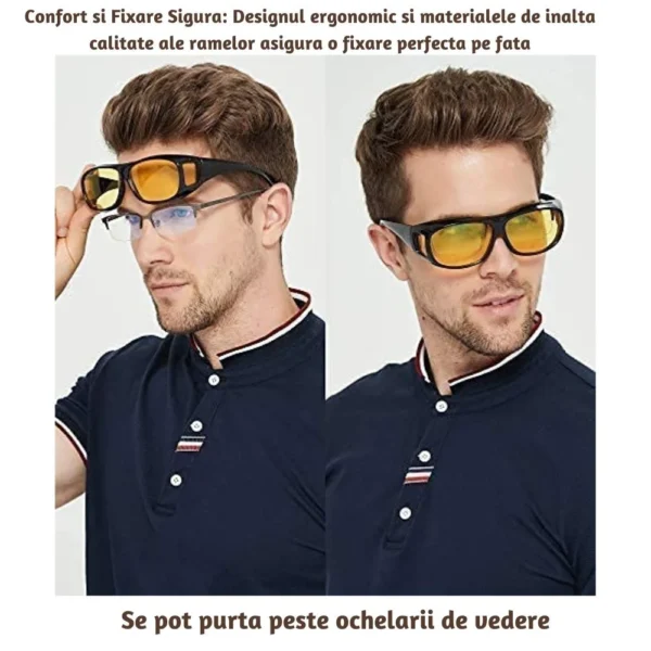set 2 perechi ochelari de soare polarizati pentru condus, zi/noapte, unisex, impact vision® Bărbat modelând ochelari suprapunibili peste ochelari de vedere