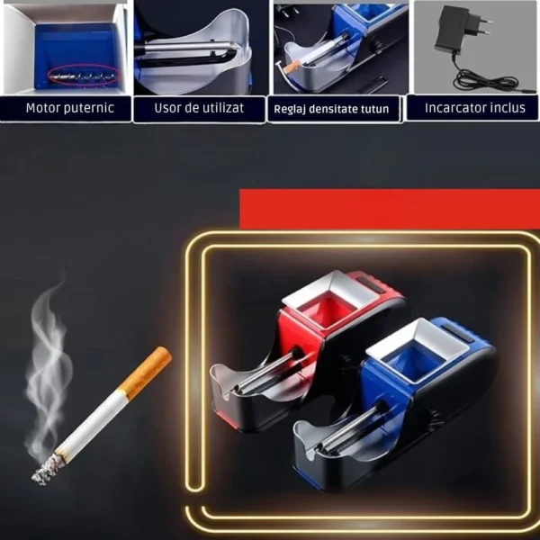 aparat electric de facut tigari, injector de tutun, compact cu design ergonomic si accesorii incluse, albastru, impact vision® Aparate moderne de rulat țigări, diverse culori