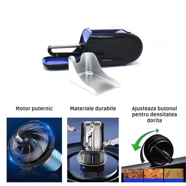 aparat electric de facut tigari, injector de tutun, compact cu design ergonomic si accesorii incluse, albastru, impact vision® Dispenser automat de tutun cu setări ajustabile și durabile