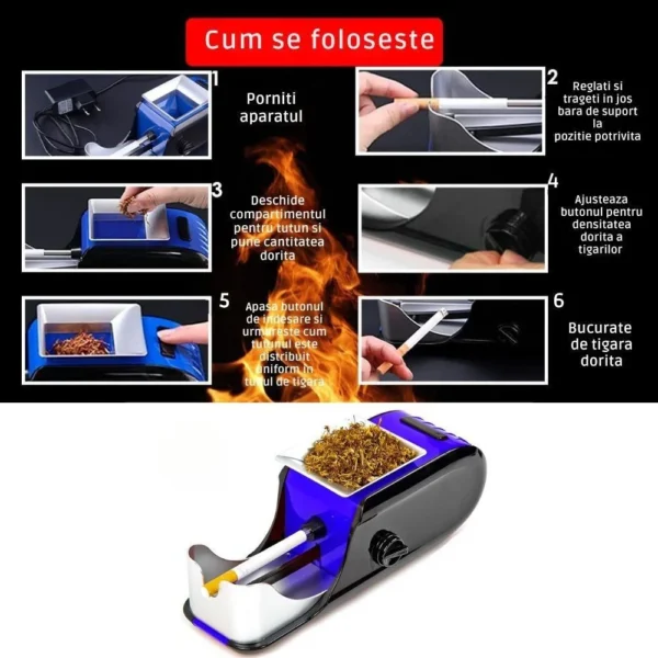aparat electric de facut tigari, injector de tutun, compact cu design ergonomic si accesorii incluse, albastru, impact vision® Instrucțiuni de utilizare a unei mașini de rulat țigări