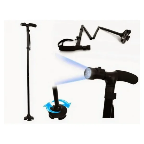 baston telescopic impact visionĀ® pentru sprijin, pliabil cu lanterna si pivoti stabilizatori, 4 puncte de sprijin Functii baston telescopic pentru sprijin