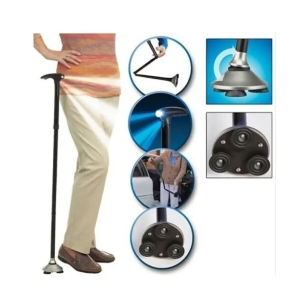 baston telescopic impact visionĀ® pentru sprijin, pliabil cu lanterna si pivoti stabilizatori, 4 puncte de sprijin Functii baston telescopic pentru sprijin