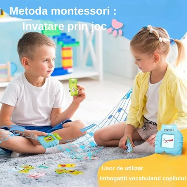 jucarie educativa pentru copii cu carduri flash si sunete, 112 carduri, 224 cuvinte, albastru, impact vision® Copii învățând prin joc folosind metoda Montessori