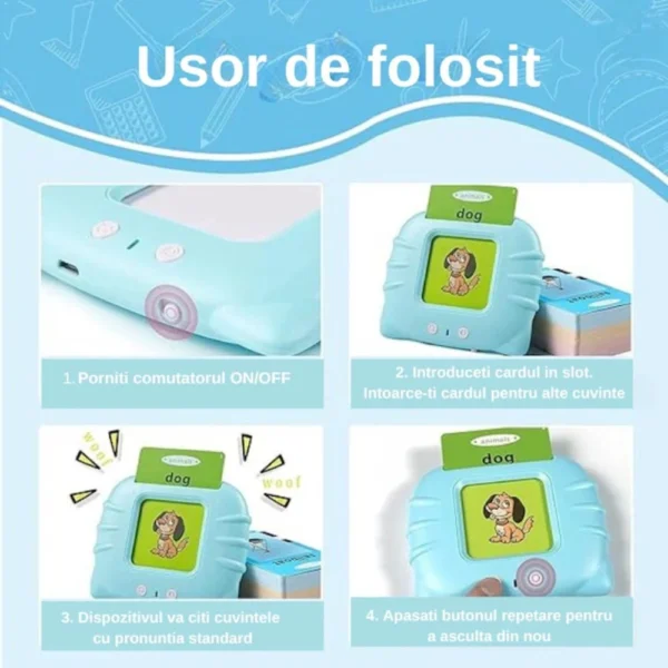 jucarie educativa pentru copii cu carduri flash si sunete, 112 carduri, 224 cuvinte, albastru, impact vision® Dispozitiv electronic educaţional pentru copii, cu cartele