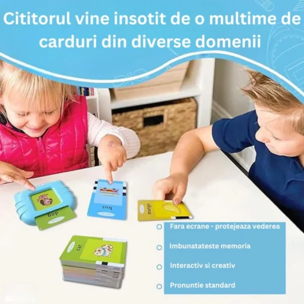jucarie educativa pentru copii cu carduri flash si sunete, 112 carduri, 224 cuvinte, albastru, impact vision® Copii folosesc cărți educaționale interactive