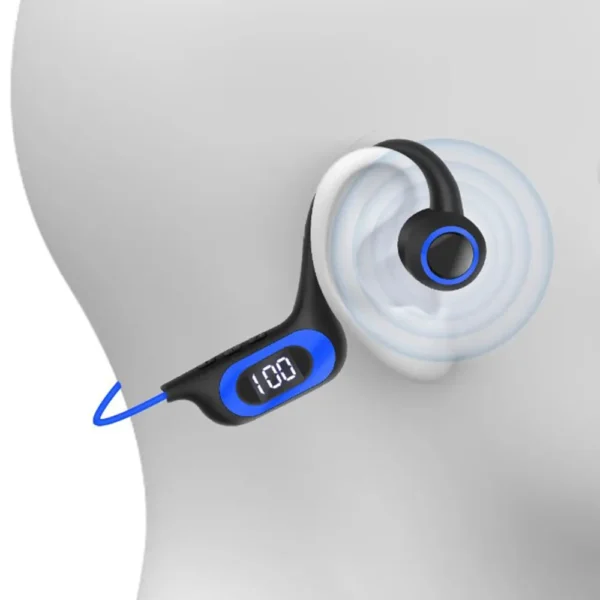 casti sport wireless impact visionĀ® cu conductie osoasa pentru antrenament sala, alergare, ciclism, inot, cu microfon, apeluri handsfree, stereo, pliabile, permite card microusb, 6d surround, bluetooth 5.3, autonomie 30 ore, albastru Exemplificare purtare corecta casti wireless sport