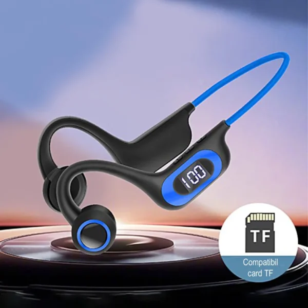 casti sport wireless impact visionĀ® cu conductie osoasa pentru antrenament sala, alergare, ciclism, inot, cu microfon, apeluri handsfree, stereo, pliabile, permite card microusb, 6d surround, bluetooth 5.3, autonomie 30 ore, albastru Afisarea faptului ca aceste casti suport card TF