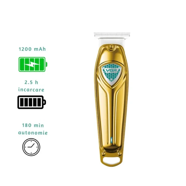 masina de tuns profesionala vgr v 911, 3 piepteni de ghidare, incarcare usb, autonomie 180 min, auriu, impact vision® Mașină de tuns aurie VGR, baterie 1200 mAh