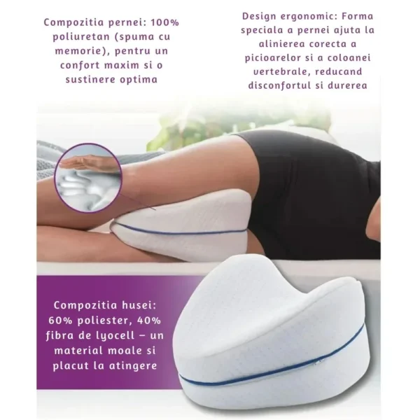 perna ortopedica pentru genunchi si picioare, ergonomica, din spuma cu memorie,  alb, impact vision® Pernă ergonomică pentru alinierea coloanei și confort