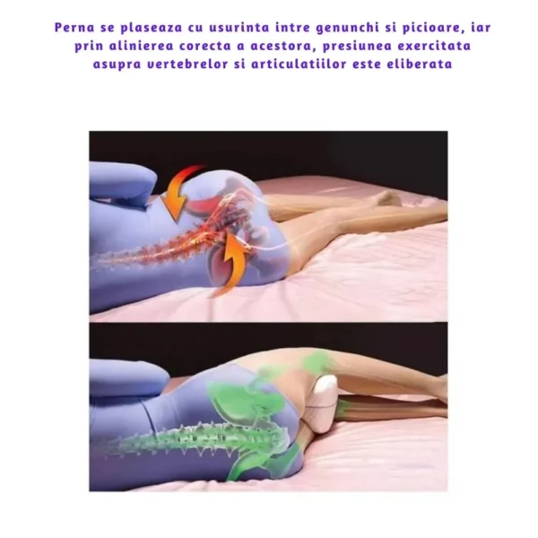 perna ortopedica pentru genunchi si picioare, ergonomica, din spuma cu memorie,  alb, impact vision® Demonstrație pernă ortopedică între genunchi pentru alinare dureri